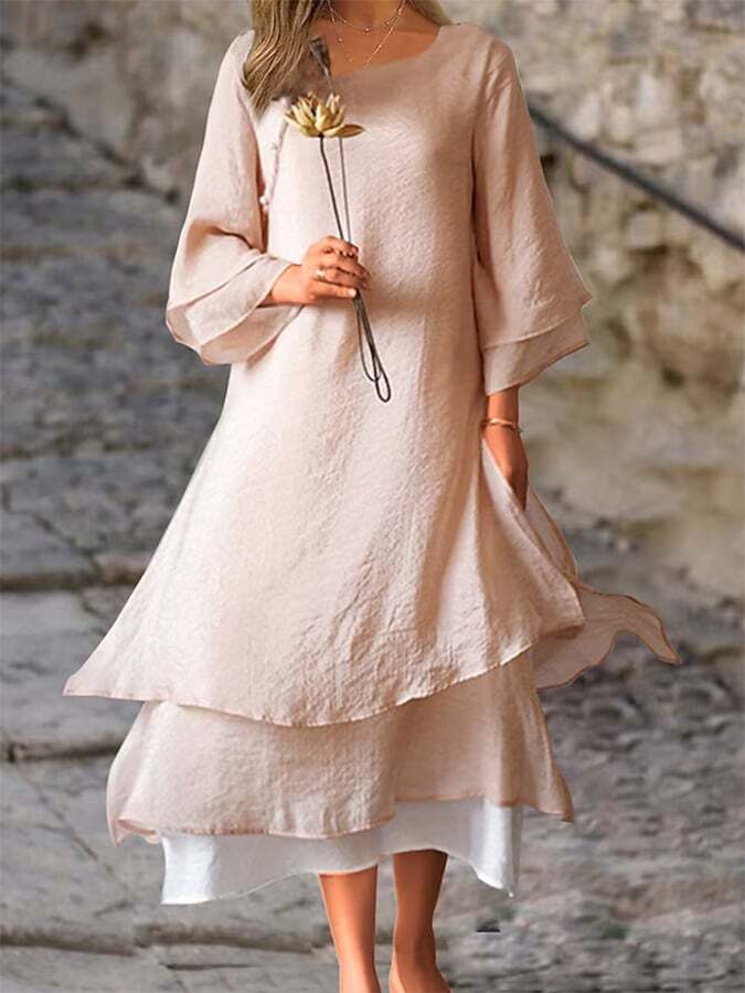 Cotton Contrasting Double Layer Vintage Dress
