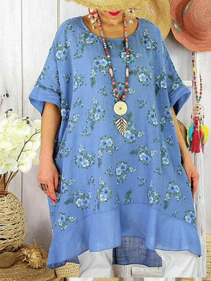Women's Floral Round Neck Loose Dress