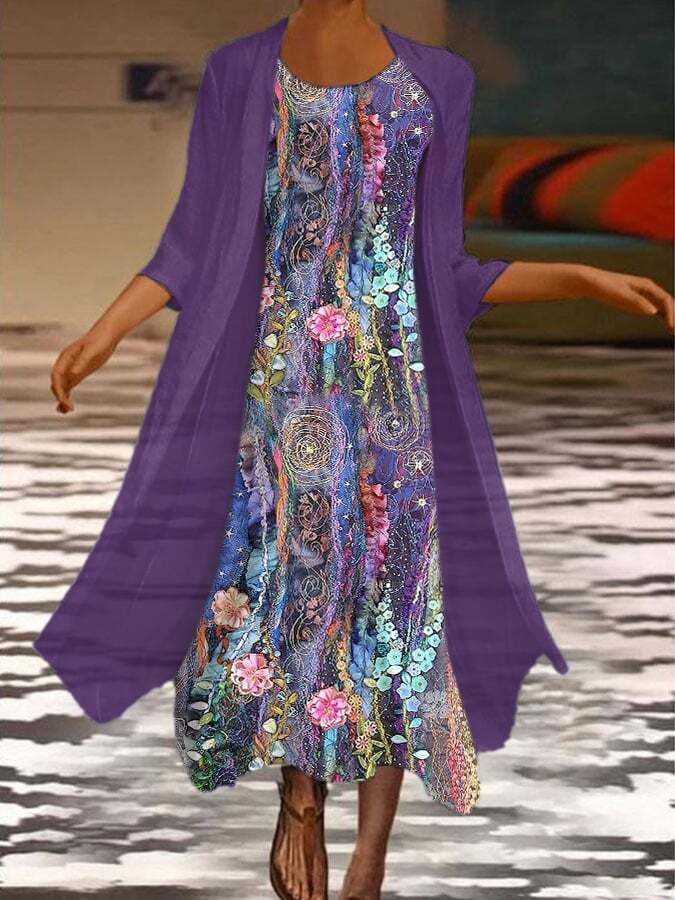 Floral Print Two Piece Dress