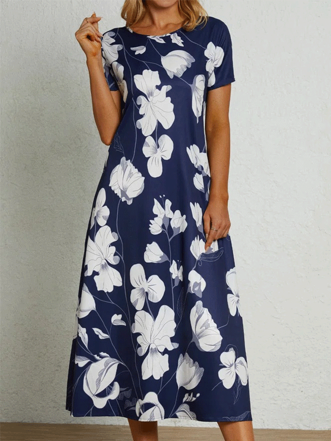 Women's Vintage Print Short Sleeve Casual Dress