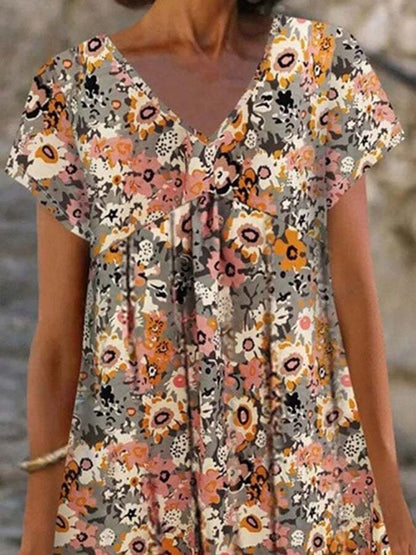 Women's Vintage Floral V-Neck Casual Dress