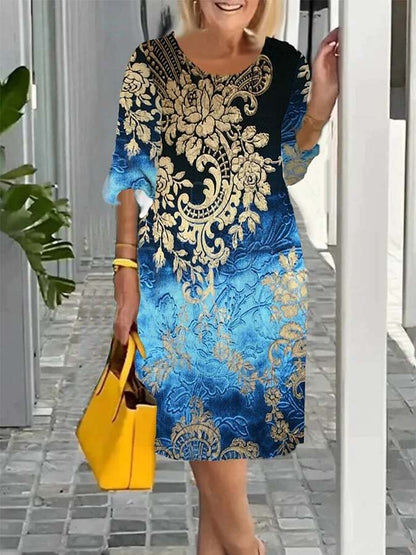 Boho Chic Elegant Round Neck Printed Dress