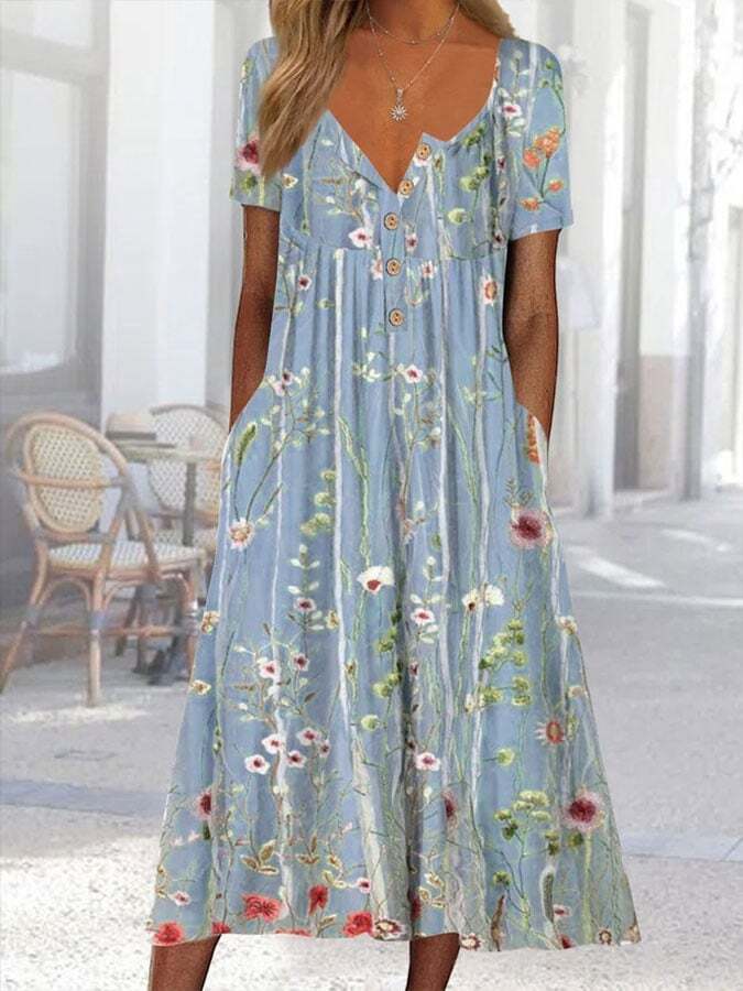 Women's Floral Short Sleeve A-Line Dress