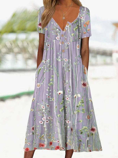 Women's Floral Short Sleeve A-Line Dress