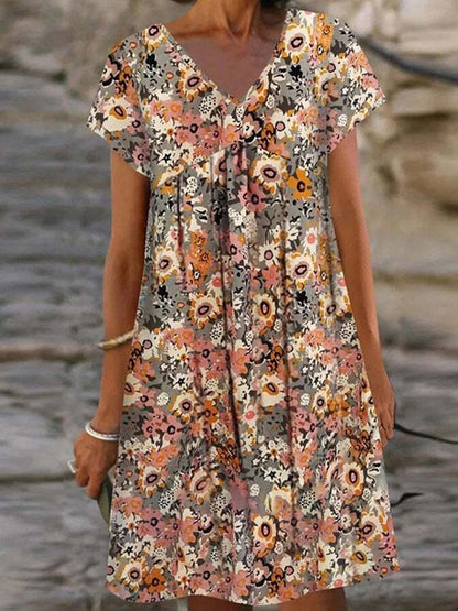 Women's Vintage Floral V-Neck Casual Dress