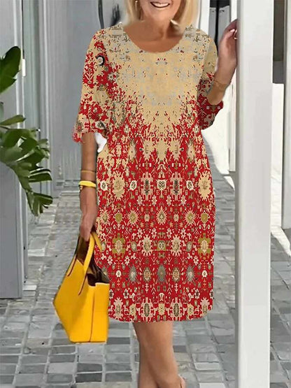 Boho Chic Elegant Round Neck Printed Dress