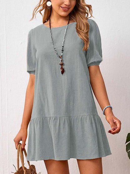 Solid Loose Waist Round Neck Dress