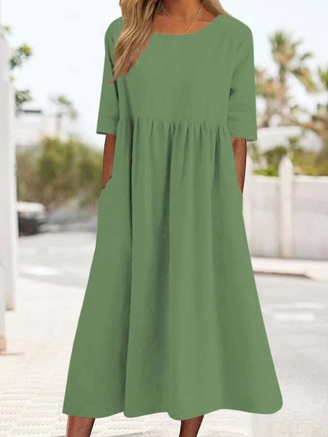 Loose Pocket Long Sleeves Midi Dress