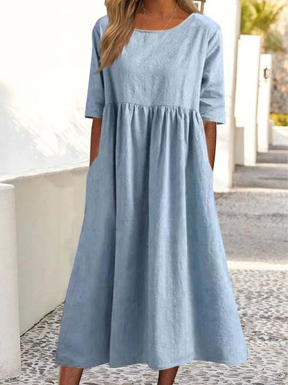 Loose Pocket Long Sleeves Midi Dress