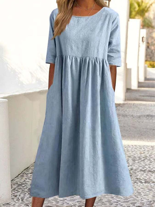 Loose Pocket Long Sleeves Midi Dress