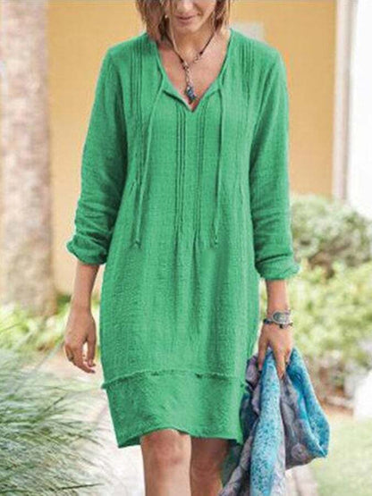 Long Sleeved V-Neck Lace Up Dress
