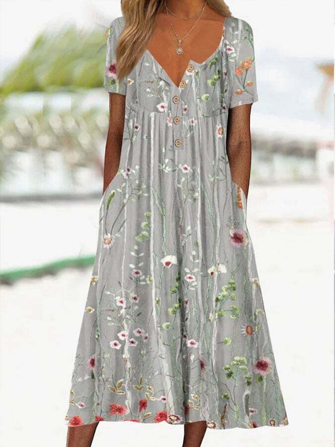 Women's Floral Short Sleeve A-Line Dress