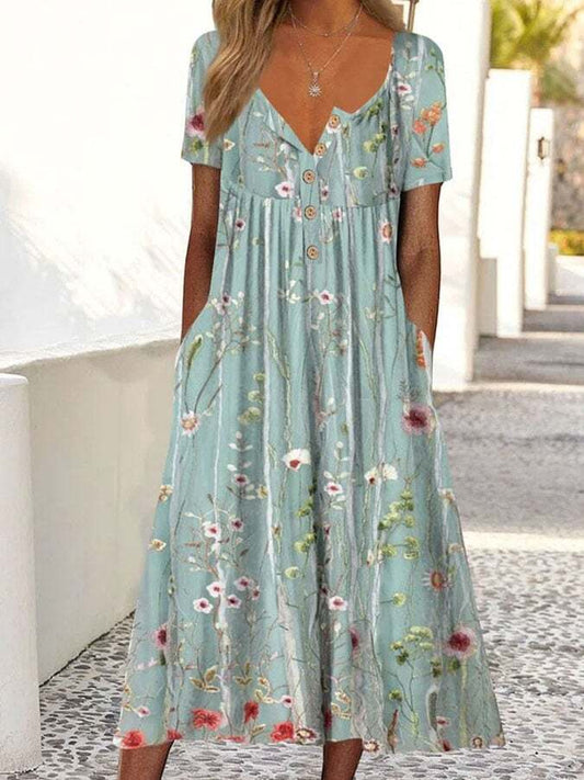 Women's Floral Short Sleeve A-Line Dress