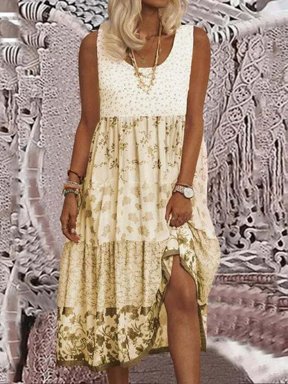 Women's Sleeveless Floral Print Summer Round Neck Dress