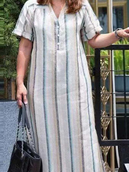 Striped V Neck Half Sleeve Dress