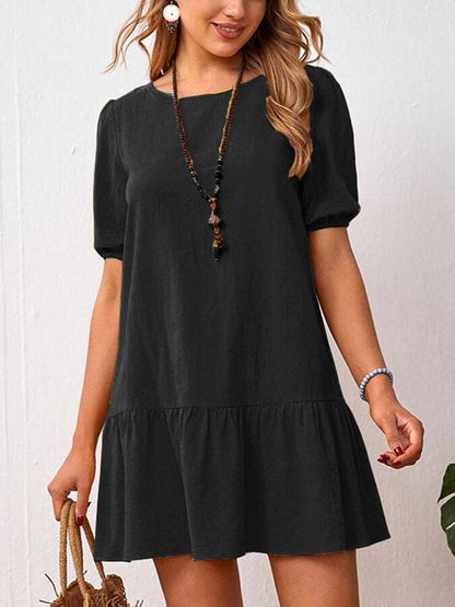 Solid Loose Waist Round Neck Dress